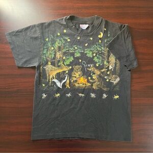 Vintage Nature T Shirt Bonfire Wildlife AOP Youth  Single Stitch Size Large
